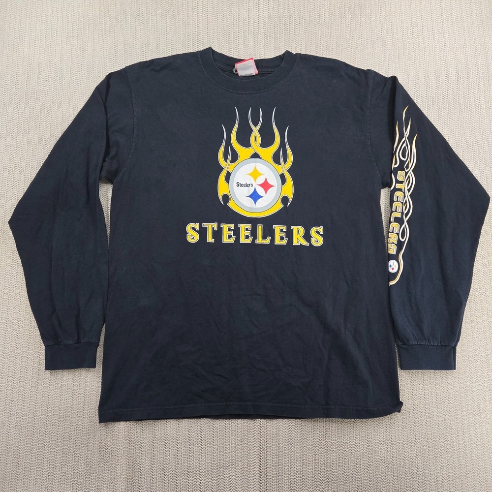 Pittsburgh Steelers Shirt Mens Large Black NFL Apparel Football Long Sleeve‎ Tee